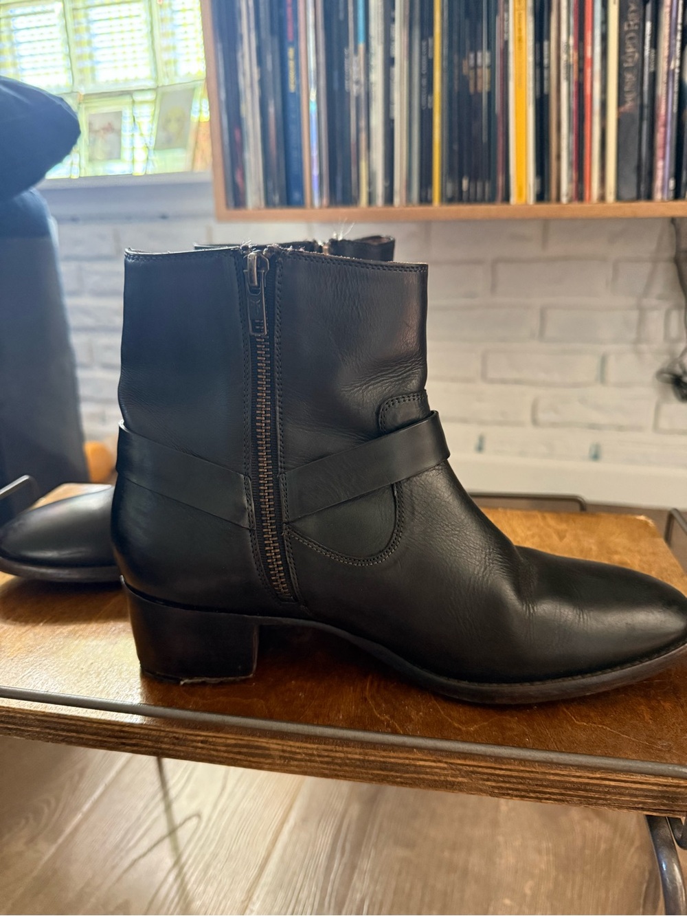 Frye Black Leather Ankle Boots with Harness Detail - Picture 4 of 10